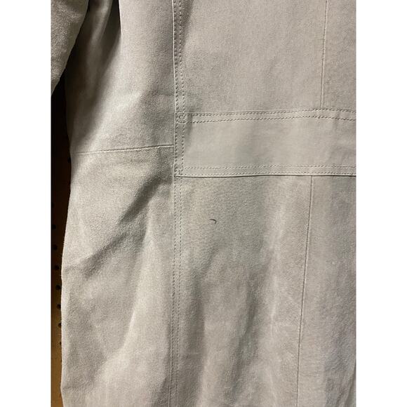 VTG Maxima Wilsons Green Tan Leather Long Trench Coat 90s Women's size Medium - Picture 8 of 9